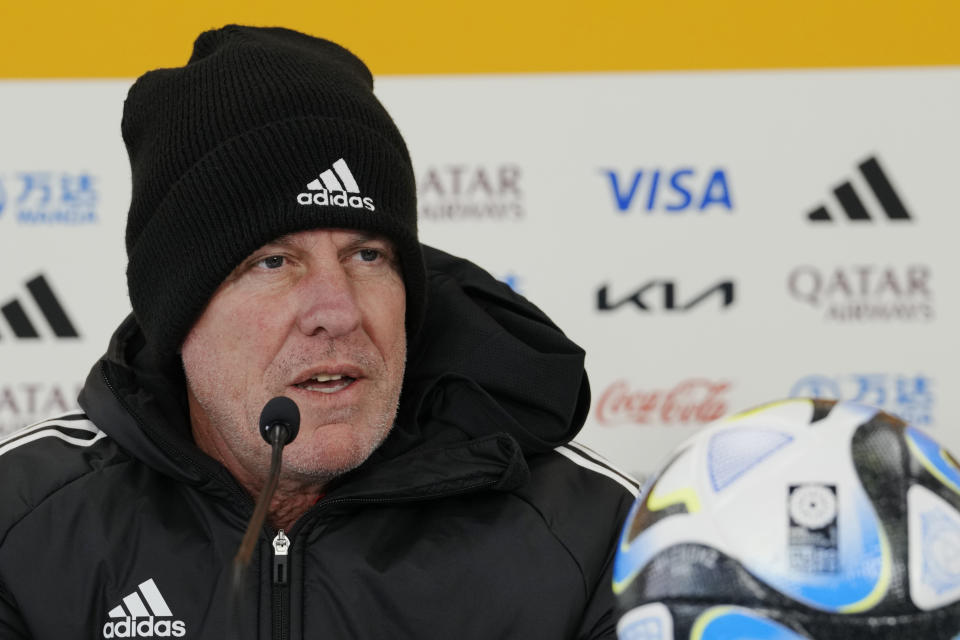 Philippines' head coach Alen Stajcic speaks to the media during a FIFA Women's World Cup press conference at Eden Park in Auckland, New Zealand, Saturday, July 29, 2023. (AP Photo/Abbie Parr)