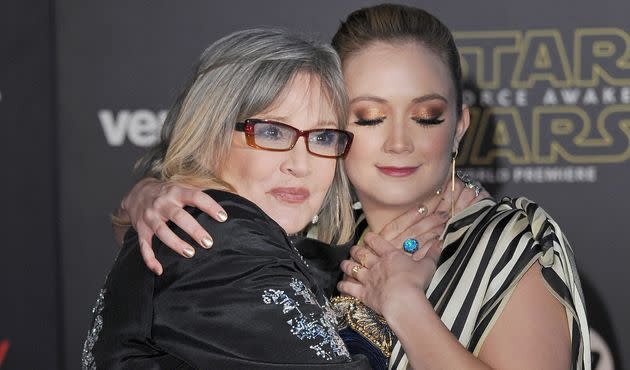 Carrie Fisher and Billie Lourd at the premiere of Star Wars: The Force Awakens