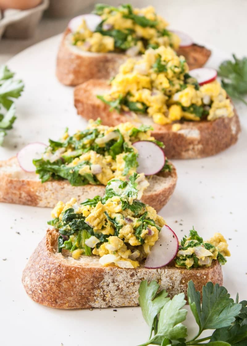 Scrambled Eggs & Mustard Greens on Toast