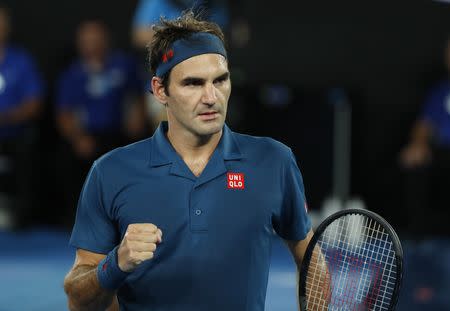 Tennis - Australian Open - Third Round - Melbourne Park, Melbourne, Australia, January 18, 2019. Switzerland's Roger Federer reacts during the match against Taylor Fritz of the U.S. REUTERS/Aly Song