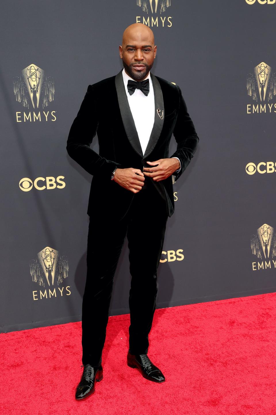 Karamo Brown wears a velvet suit at the 2021 Emmys.