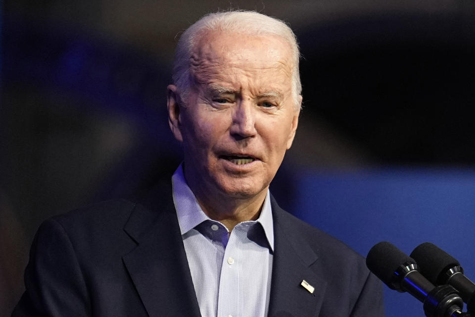 FILE — President Joseph Biden speaks at CS Wind, Nov. 29, 2023, in Pueblo, Colo. In Quotes of the Year, a Yale Law School librarian's list of the most notable quotes of 2023, Biden is quoted: "He's [Vladimir Putin] clearly losing the war in Iraq," In remarks to reporters about the war in Ukraine, June 28, 2023. (AP Photo/Jack Dempsey, File)