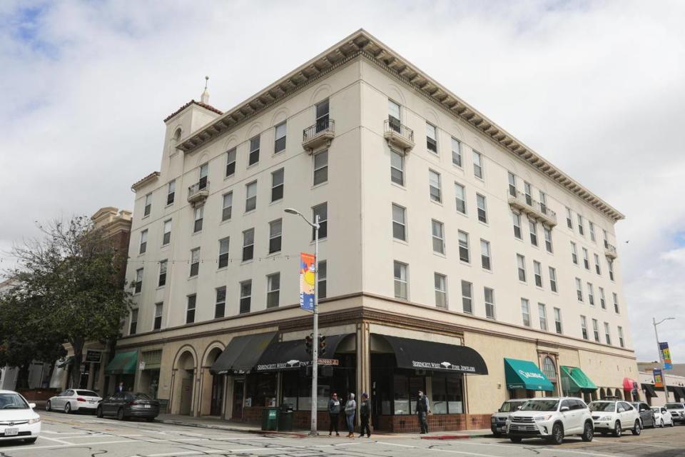 The nearly century-old Anderson Hotel at the corner of Morro and Monterey streets in San Luis Obispo, seen here on April 22, 2022, will continue as affordable housing for seniors and disabled residents. David Middlecamp/dmiddlecamp@thetribunenews.com