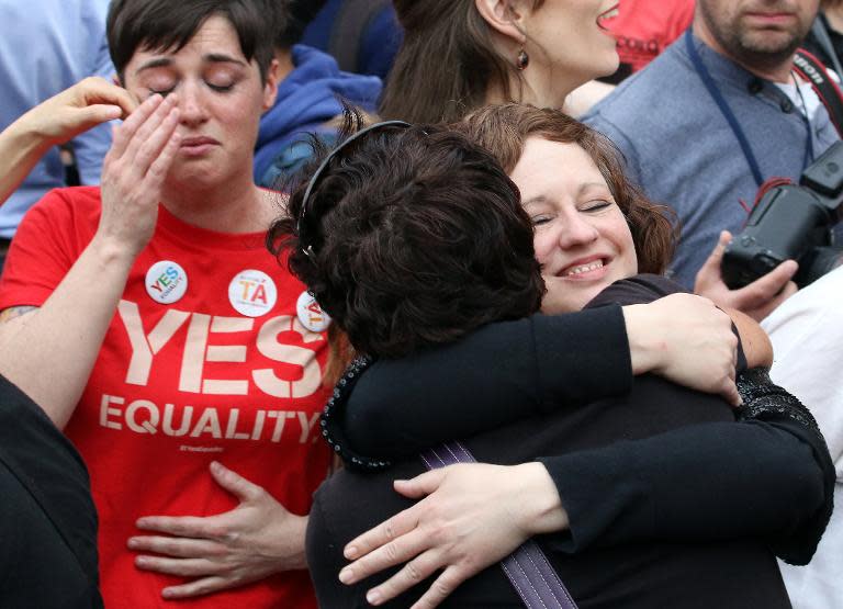 Emotions ran high as the landslide referendum result on same-sex marriage was announced in Dublin on May 23, 2015