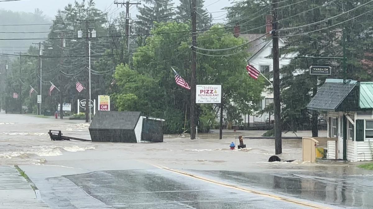 Flooding on Main Street in Ludlow, Vermont