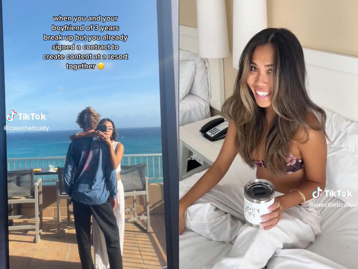 composite image of tiktok screenshots of cassidy watson's vacation with her ex