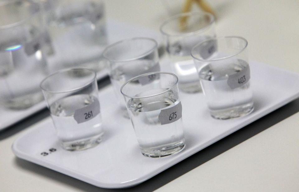 A test scenario of drinking water is pictured at the headquarters of German water filtration company Brita in Taunusstein, Germany, on August 16, 2017.