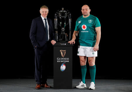 Rugby Union - Six Nations Championship Official Launch - Hurlingham Club, London, Britain - January 23, 2019 Ireland coach Joe Schmidt and Rory Best pose at the launch Action Images via Reuters/Matthew Childs