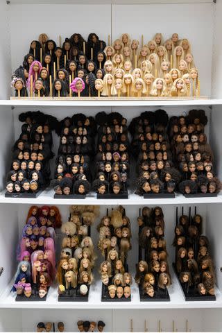 <p>Mattel Inc.</p> The Barbie heads in the Barbie closet