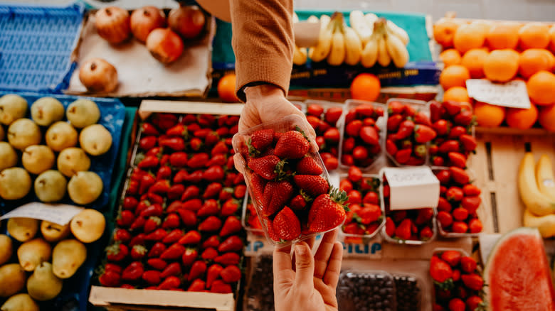 strawberries at market