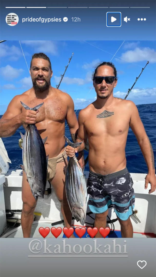 Jason Momoa flashes his bare butt during a fishing trip with