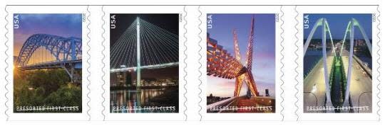 The Skydance Bridge, OKC's sculptural pedestrian bridge over Interstate 40, is one of four bridges from around the United States highlighted in a new series of stamps by the U.S. Postal Service.