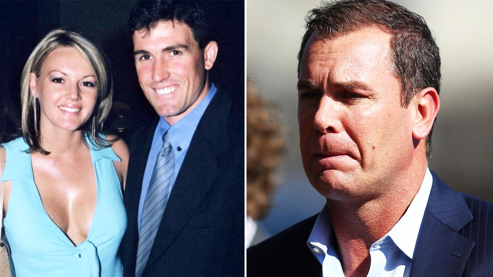 Wayne Carey, pictured here alongside Anthony Stevens and wife Kelli.