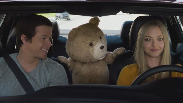 The cast of Ted 2 ride in a car together.