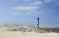 <p>Nestled in North Carolina's Outer Banks, the striped Hatteras Lighthouse has been standing above the dunes since 1870. </p>