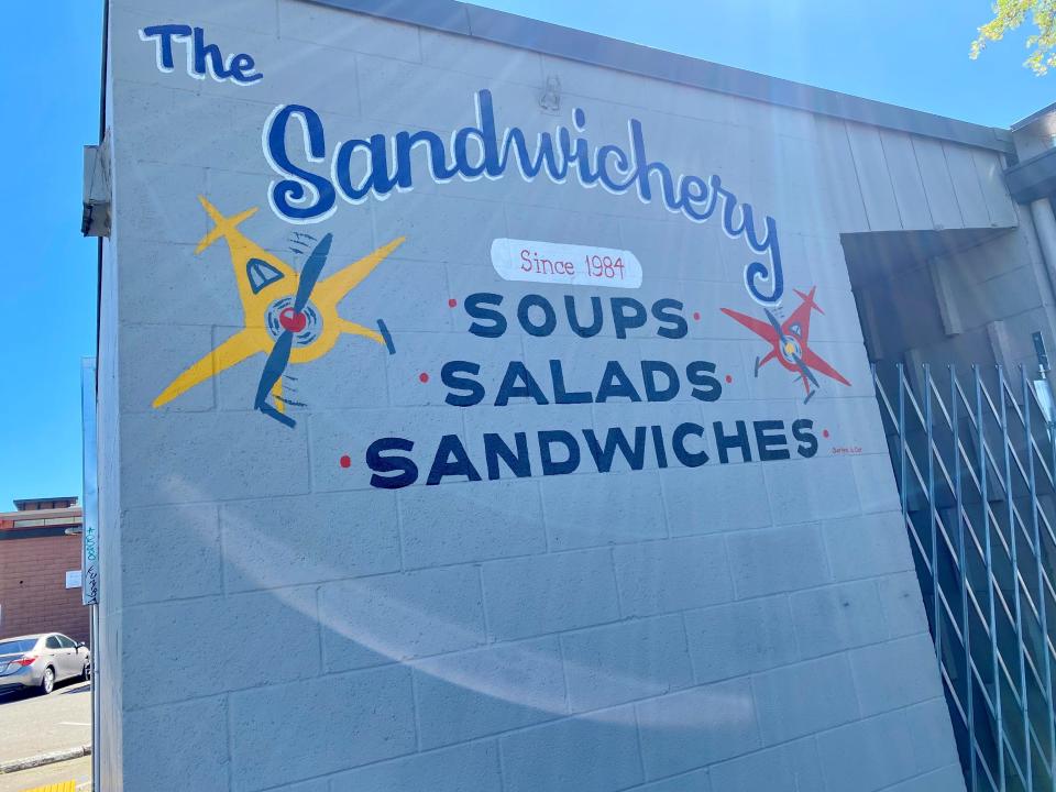 The Sandwichery in downtown Redding has been serving up sandwiches and other lunch menu options since 1984. Here the sign to the restaurant is seen on Monday, April 1, 2024.