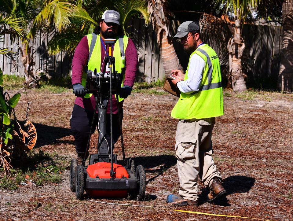 Workers recently began scanning yards in South Patrick Shores for World War II-era waste, using ground-penetrating radar. The U.S. Army Corps of Engineers has embarked on a multi-year, multimillion dollar cleanup of neighborhoods just south of Patrick Space Force Base.
(Photo: MALCOLM DENEMARK/FLORIDA TODAY)