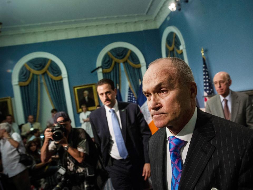 New York Police Department (NYPD) Commissioner Ray Kelly leaves a press conference after speaking about the NYPD's Stop-and-Frisk practice on August 12, 2013 in New York City.