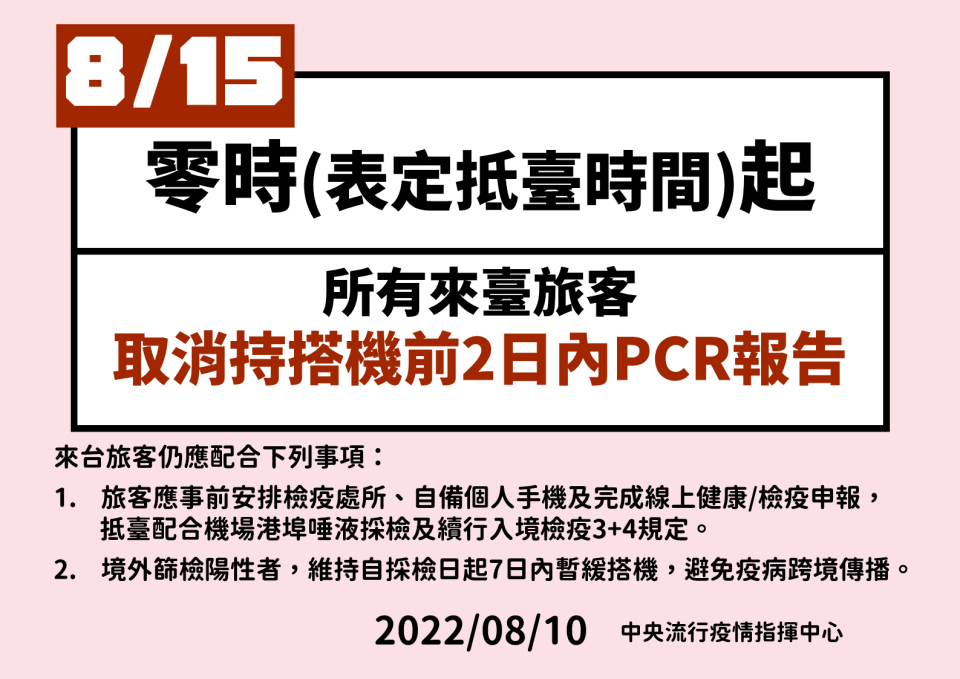 6 0810 0815得免搭機前2日內PCR報告