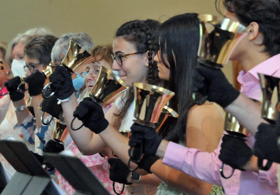 The Celestial Ringers perform during the "Spring Ring" hand bell concert at the United Church of Christ in Norwell, Sunday, June 12, 2022.
