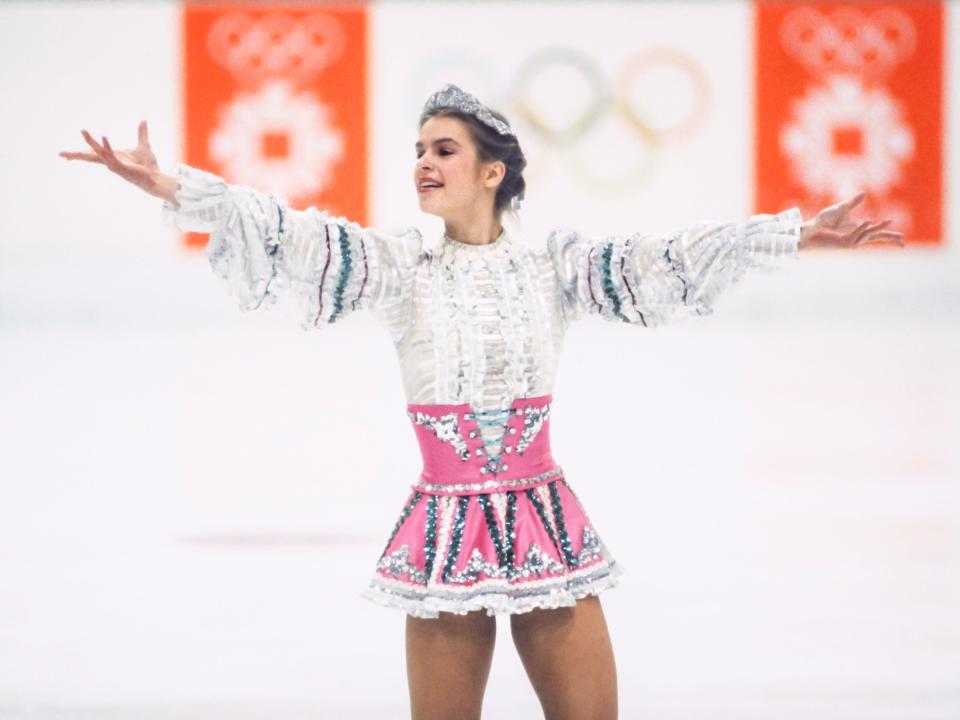 Katarina Witt in a dress at the 1984 olympics