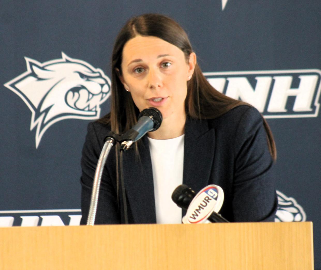 A native of Rochester, N.Y., Megan Shoniker was officially introduced as the eighth head coach of the University of New Hampshire women's basketball team.