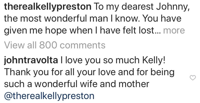 Kelly Preston instagram comments https://www.instagram.com/p/B2CUIZig-YR/