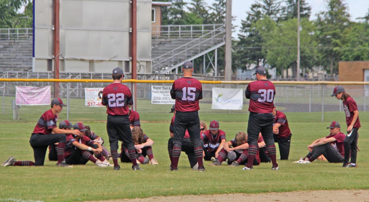 The Union City Chargers attempt to wrap their heads around the tough walk off loss to Hudson while the coaching staff gives encouragement on Thursday