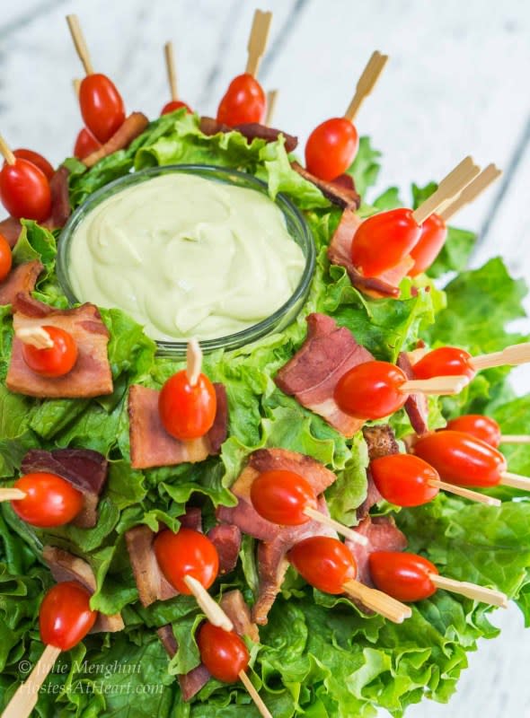 <p>Hostess At Heart</p><p>Everything is better on a stick, even the classic BLT.</p><p><strong>Get the recipe: <a href="https://hostessatheart.com/blt-skewers-avocado-sauce/" rel="nofollow noopener" target="_blank" data-ylk="slk:BLT Skewers with Avocado Sauce;elm:context_link;itc:0;sec:content-canvas" class="link ">BLT Skewers with Avocado Sauce</a></strong></p>