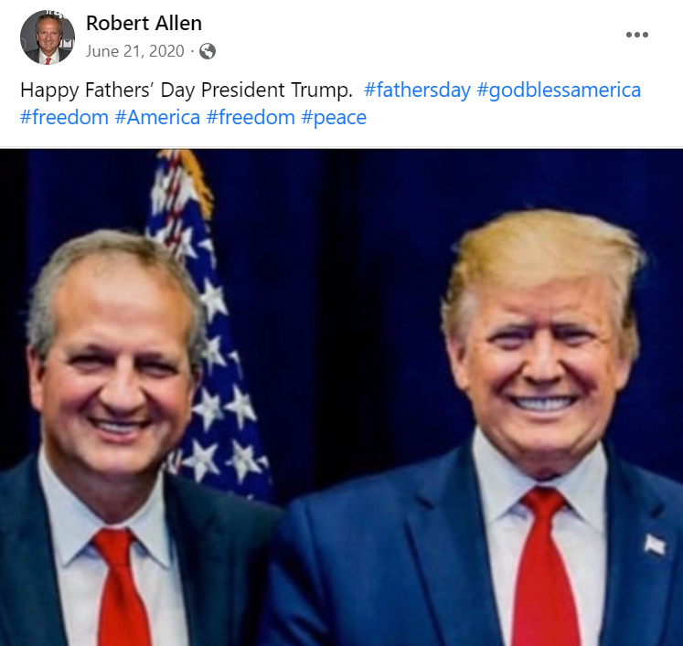 South Florida attorney Robert Allen, left, with former President Donald Trump in a picture Allen posted on Facebook in 2020. Allen is a New College of Florida graduate who has told other alumni that he helped engineer Gov. Ron DeSantis' takeover of the Sarasota college. Allen's Facebook page is full of conservative commentary, and he used to frequently spar with New College alumni in a Facebook group before getting banned last week.