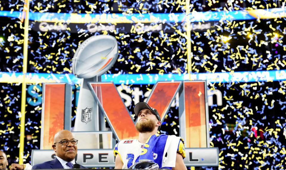 Inglewood, CA - February 13:  Wide receiver Cooper Kupp #10 of the Los Angeles Rams after the Rams defeat the Cincinnati Bengals 23-20 in an NFL Super Bowl LVI football game at SoFi Stadium in Inglewood, on Sunday, February 13, 2022. (Photo by Keith Birmingham/MediaNews Group/Pasadena Star-News via Getty Images)