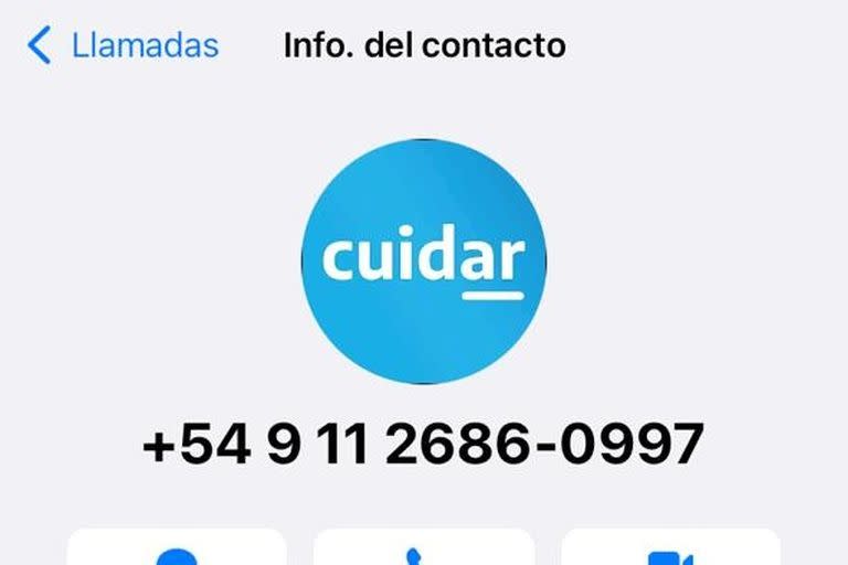 Aunque parece un número oficial, se trata de una línea cualquiera, a la que le agregaron el logo de CuidAr para hacerla más creíble