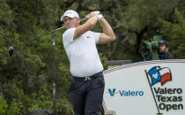 Matt Wallace tees off on the number 12 hole during the first round of the Valero Texas Open golf tournament, Thursday, March 30, 2023, in San Antonio. (AP Photo/Rodolfo Gonzalez )