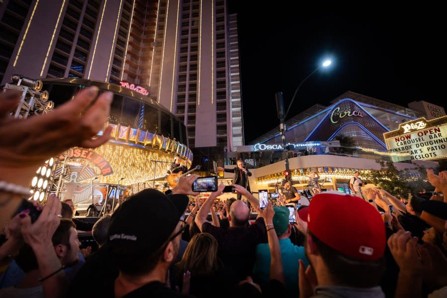 U2 shoots music video on Fremont Street in Las Vegas on Sept. 17, 2023. (Credit: @CityOfLasVegas)