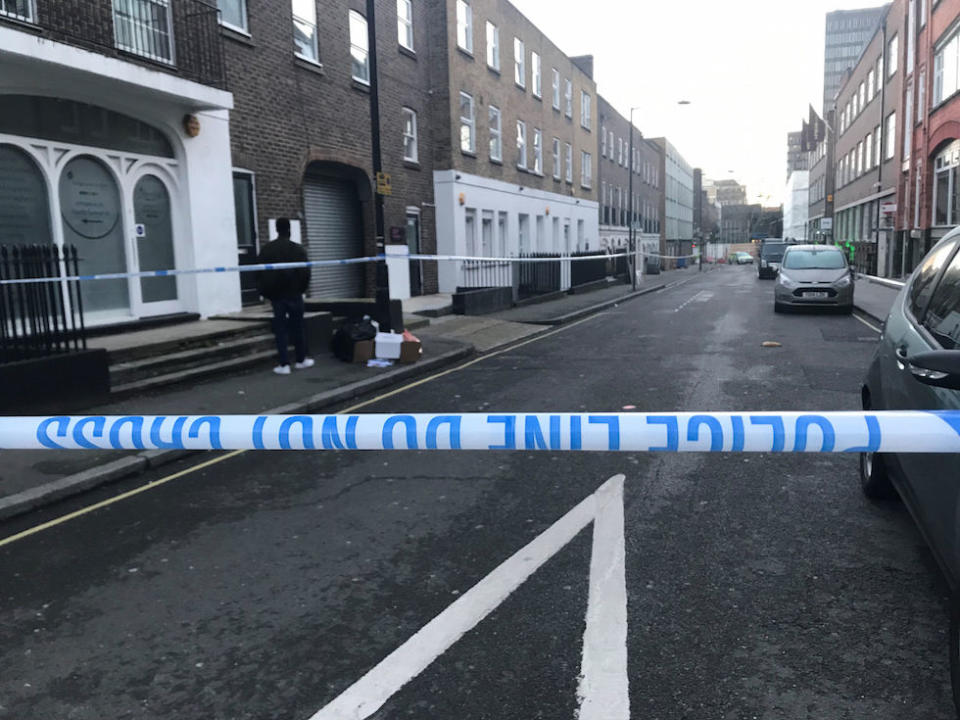 A police cordon in Euston Street in Camden, central London, where detectives from the Metropolitan Police are investigating the fatal stabbing of a man on Monday night (Picture: PA)