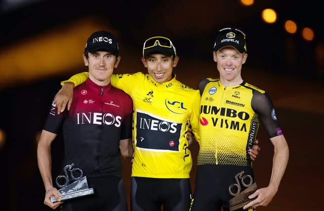 Egan Bernal, centre, won last year's Tour 