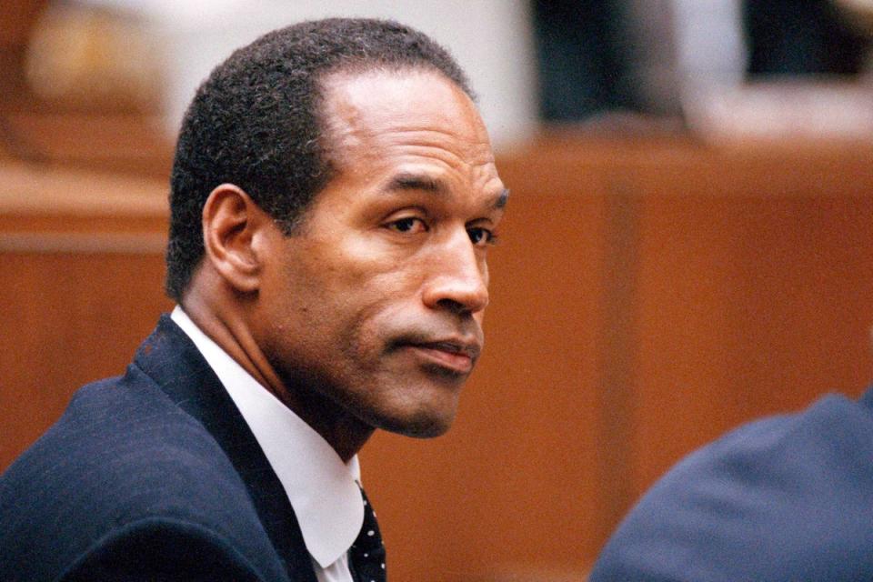 Simpson, pictured in court in 1994, was famously acquitted of criminal charges alleging he stabbed his ex-wife and her friend, Ronald Goldman, to death in Los Angeles (AP)
