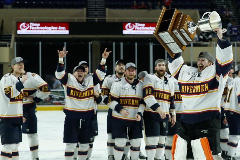 Rivermen goaltender Jack Berry was named SPHL Playoff MVP after helping Peoria win the President's Cup in Game 4 over Roanoke at Berglund Center on May 3, 2022.