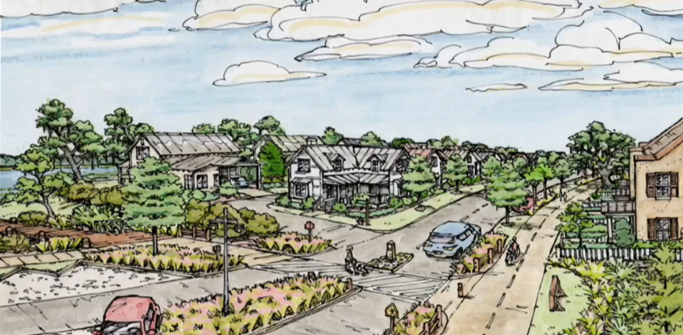 This schematic of The Bluff neighborhood in Port Royal shows the view looking from Fishcamp on 11th and the Shellring Ale Works. Allison Ramsey Architects