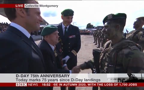 The Commando and Gautier shake hands and have a short conversation - Credit: BBC