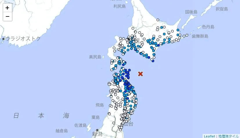 <strong>日本北海道南方近海發生規模6.0地震。（圖／日本氣象廳）</strong>