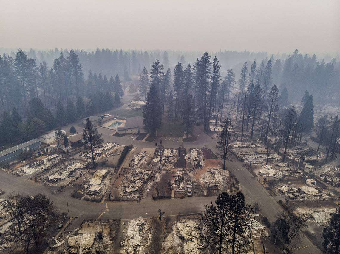 Most of the homes shown on Nov. 13, 2018, at the Pine Grove Mobile Home Park were destroyed by the Camp Fire that ran through Paradise and surrounding communities.