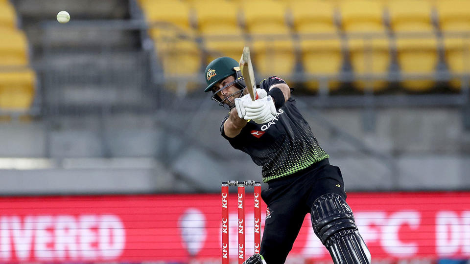 Glenn Maxwell is seen here batting for Australia against New Zealand.