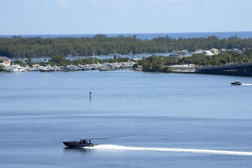 Boats are shown on the water near the Miami Marine Stadium Basin in Miami where authorities say professional soccer player Anton Walkes has died from injuries he sustained in a boat crash off the coast of Miami, Thursday, Jan. 19, 2023. Walkes was a member of the MLS club Charlotte FC. He started his career at Tottenham. (AP Photo/Lynne Sladky)