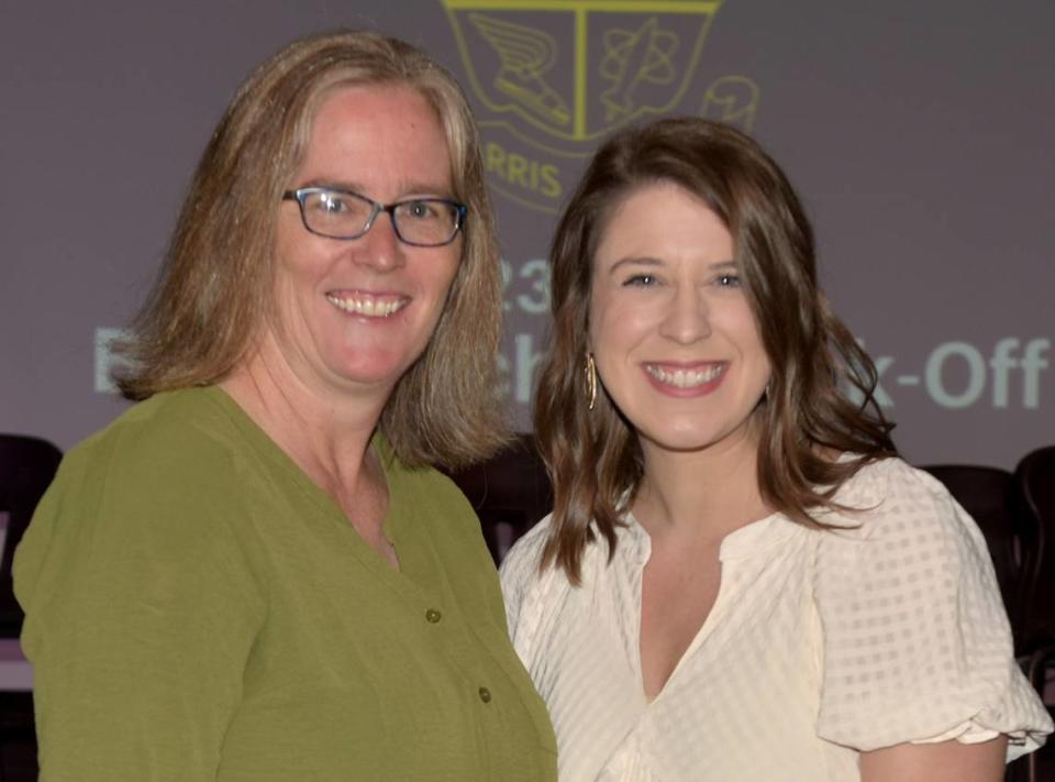 Cortni Madrigal, left, is the Support Person of the Year and Morgan Allen is the Teacher of the Year at New Mountain Hill Elementary School.