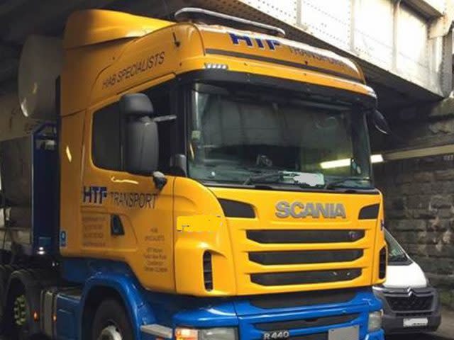 This lorry became stuck under a bridge in Cardiff