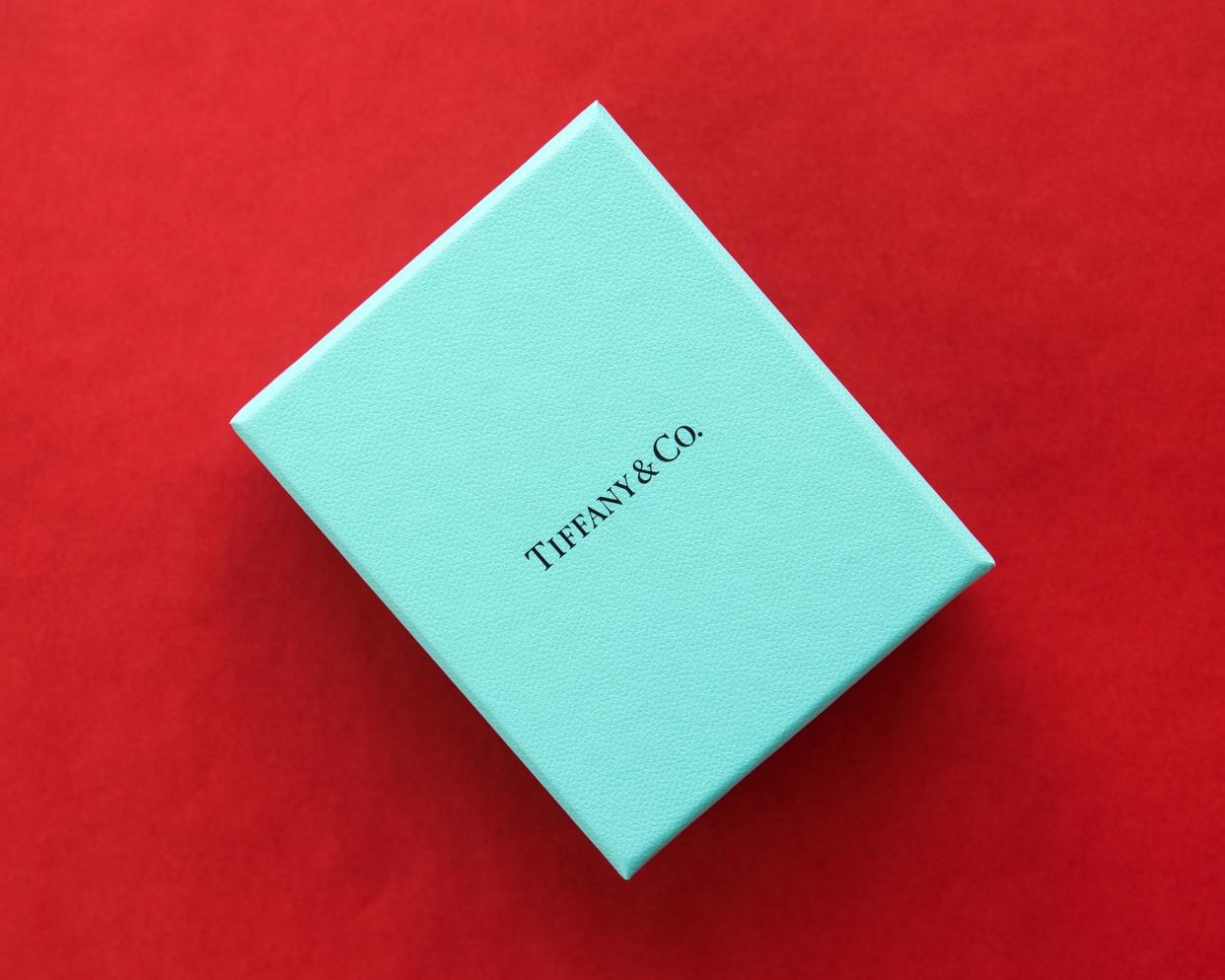 signature Tiffany blue box on the red velvet background