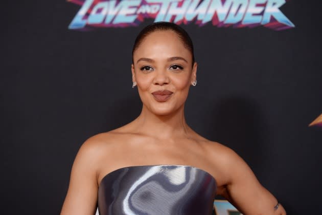 Nia Riley Naked - Tessa Thompson Brings Metallic Luster in Cutout Armani PrivÃ© Dress at  'Thor: Love and Thunder' Premiere