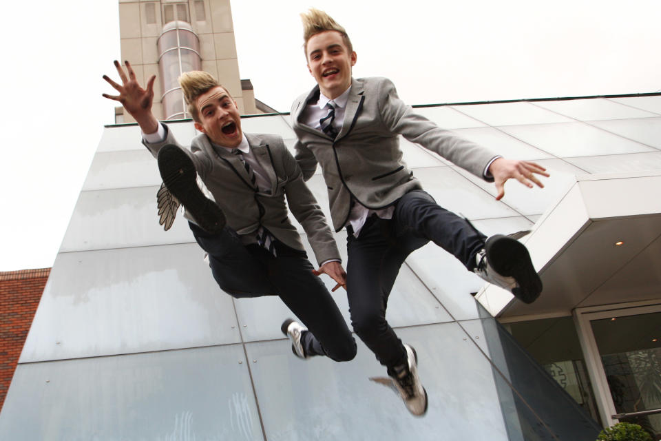 LONDON, ENGLAND - NOVEMBER 24: John and Edward Grimes pose for portraits fresh from being ousted from reality show X Factor on November 24, 2009 in London, England. (Photo by Dave Hogan/Getty Images)