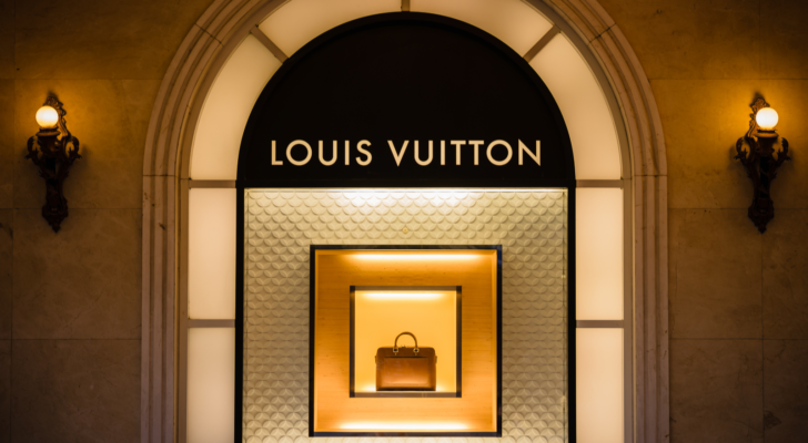 Louis Vuitton storefront featuring an LV handbag. LVMUY stock.